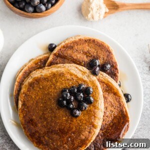 A small stack of vegan protein pancakes ready to be served.