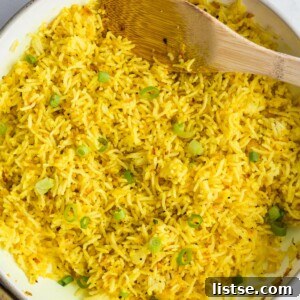 Turmeric Lemon Rice, beautifully presented in a serving dish