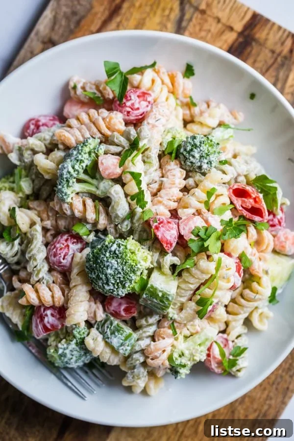ranch pasta salad with fresh vegetables