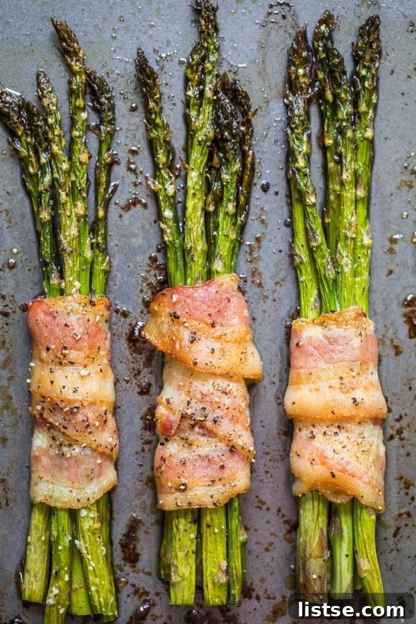 Delicious bundles of bacon-wrapped asparagus ready to be served