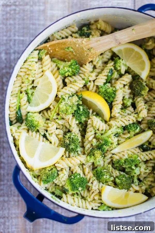 Light and tangy vegan lemon broccoli pasta salad, a quick and healthy meal