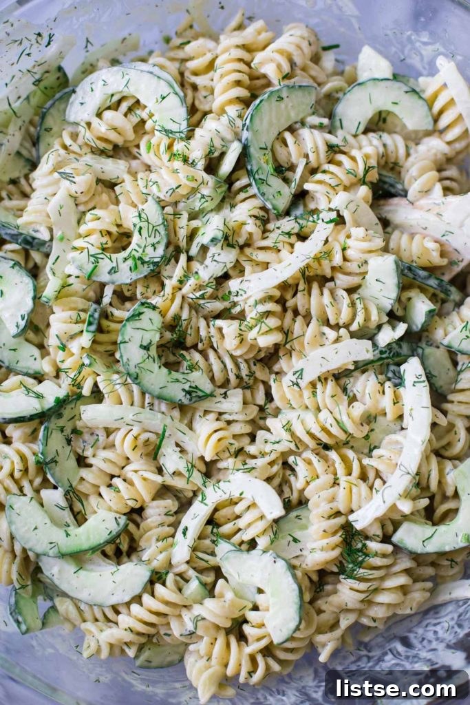 Light and refreshing cucumber vegan pasta salad, perfect for a cool side dish