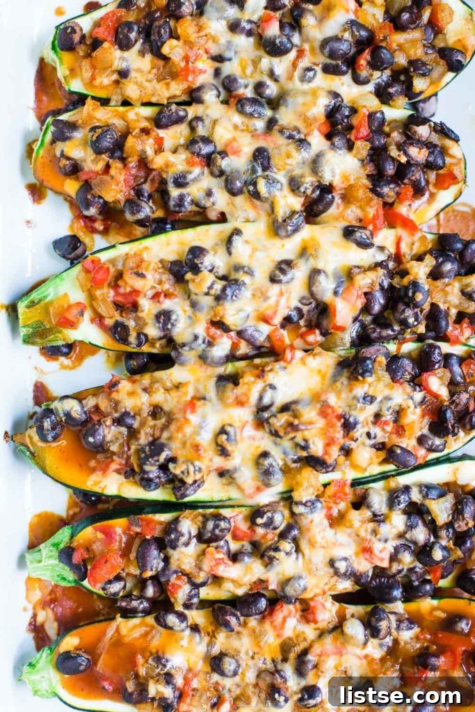 Baked enchilada zucchini boats filled with savory ingredients