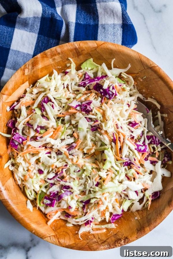 Creamy and crunchy vegan coleslaw, a classic summer side dish