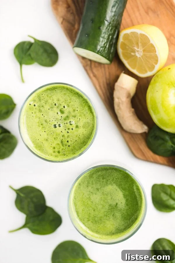 Vibrant green juice in a glass, a healthy and refreshing detox drink