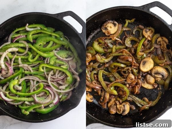 Sautéed vegetables for vegan pizza toppings