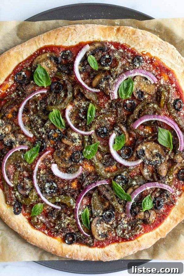 Preparing homemade vegan pizza with fresh ingredients
