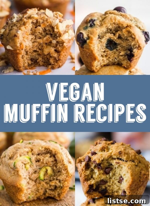 A selection of delicious, freshly baked vegan muffins of various flavors, showcasing their golden tops and tempting textures.