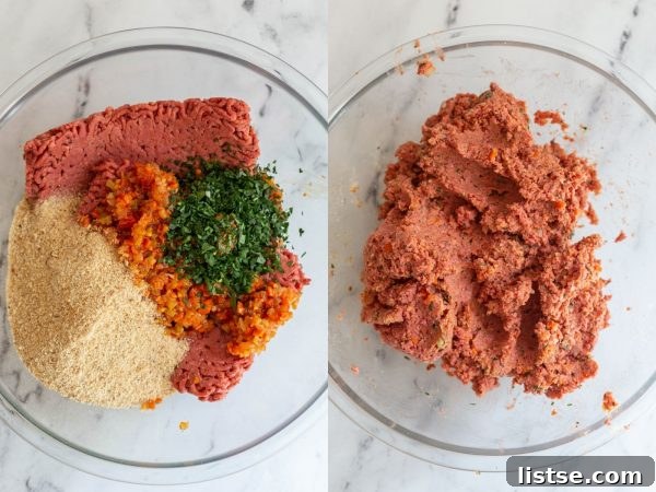 Step-by-step process of making vegan meatloaf, showing sautéed vegetables and mixed ingredients. Highlights the ease of preparation for this plant-based dish. #cookingsteps #veganmealprep