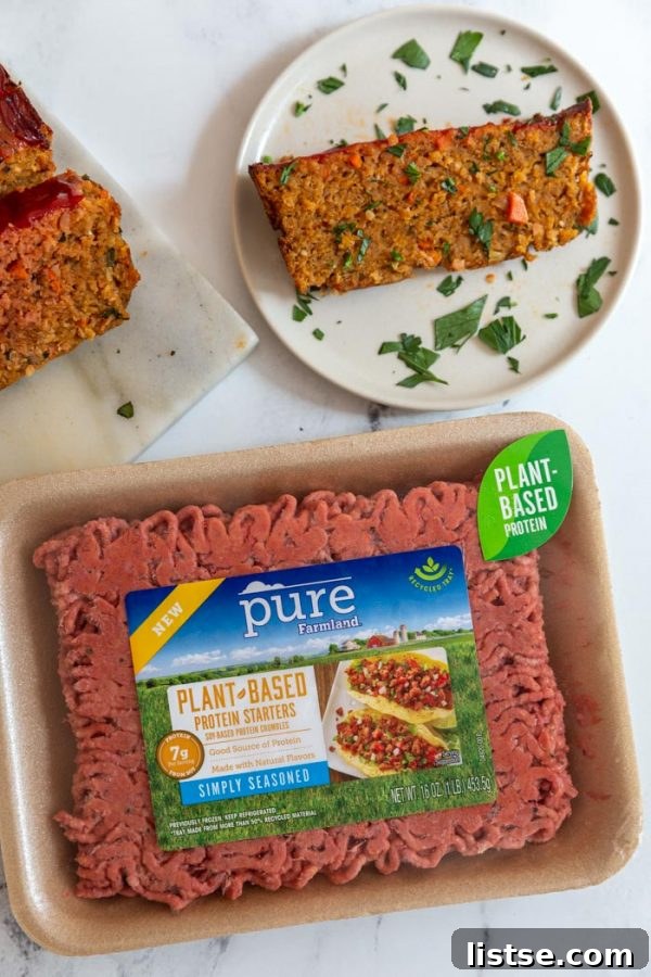 Pure Farmland Plant-Based Simply Seasoned Protein Starters packaging, emphasizing their role in easy and delicious vegan recipes like meatloaf, breakfast patties, and meatballs. #veganoptions #plantbasedeating