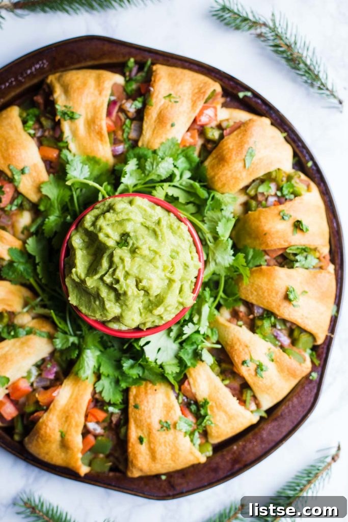 Festive and delicious vegan taco wreath, a creative and shareable centerpiece for any party table
