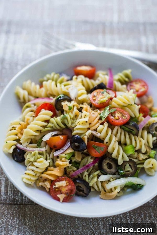 Colorful and refreshing quick & easy vegan pasta salad, a perfect side dish for BBQs and casual meals