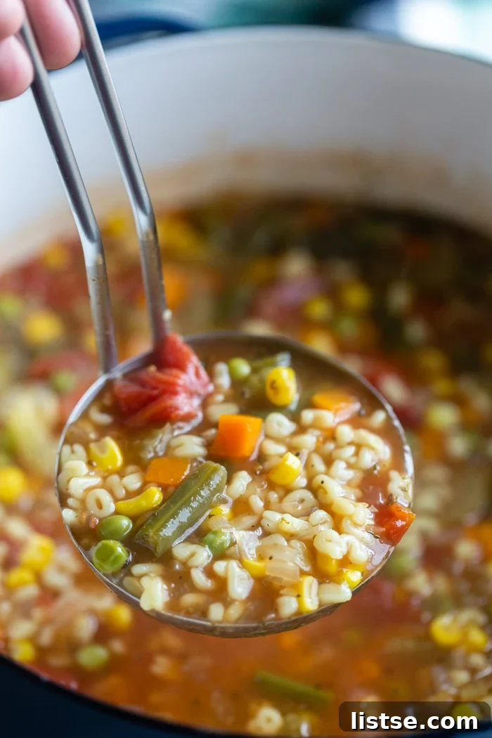 A-Z Delicious: Homemade Alphabet Soup 9 up close shot of a laddle full of alphabet soup