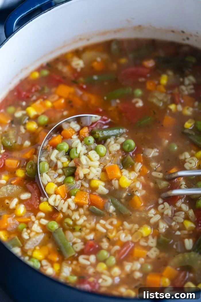 A-Z Delicious: Homemade Alphabet Soup 10 up close shot of vegetable alphabet soup in a pot