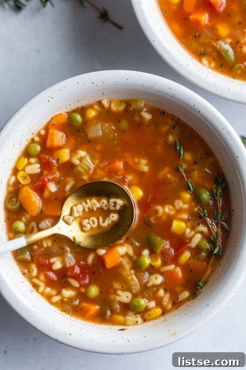 Alphabet soup with letter-shaped pasta