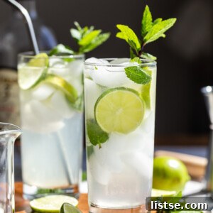 A vibrant classic Mojito garnished with fresh mint and lime.