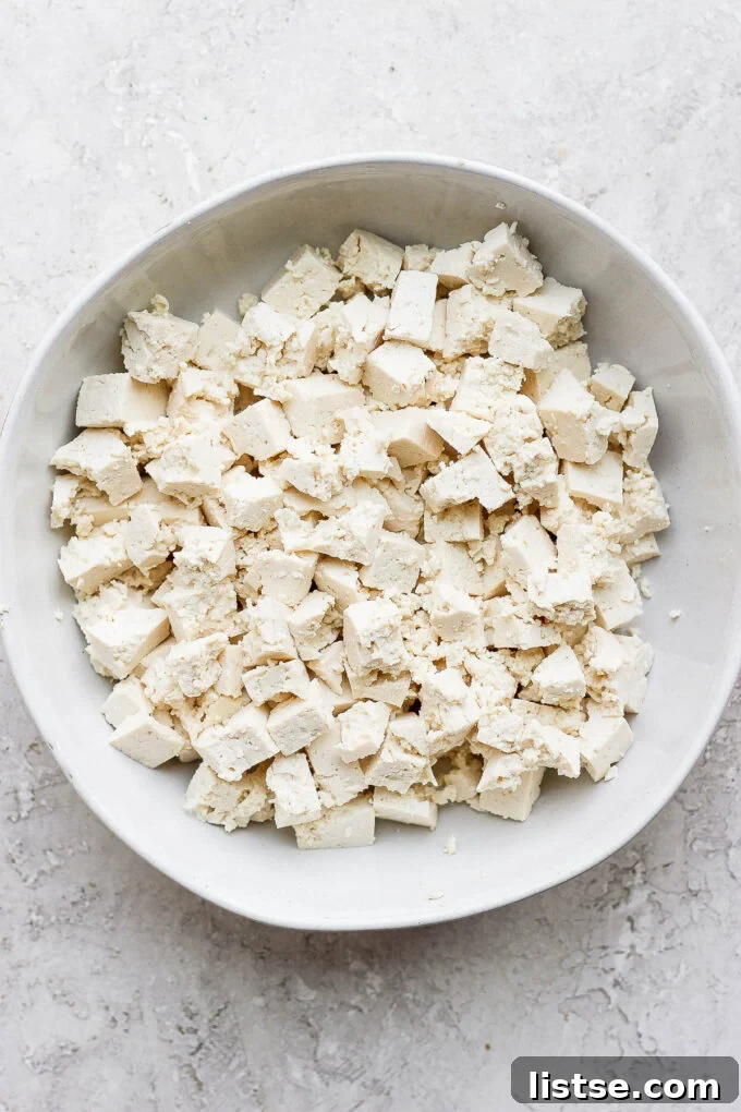 Crumbled tofu in a bowl