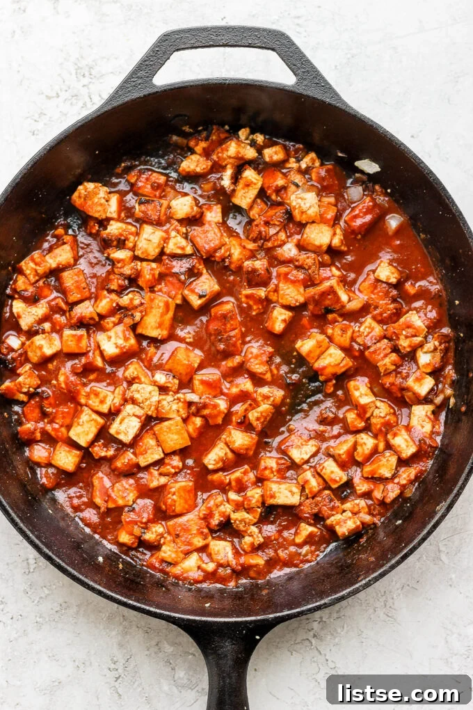 Sofritas simmering in a skillet