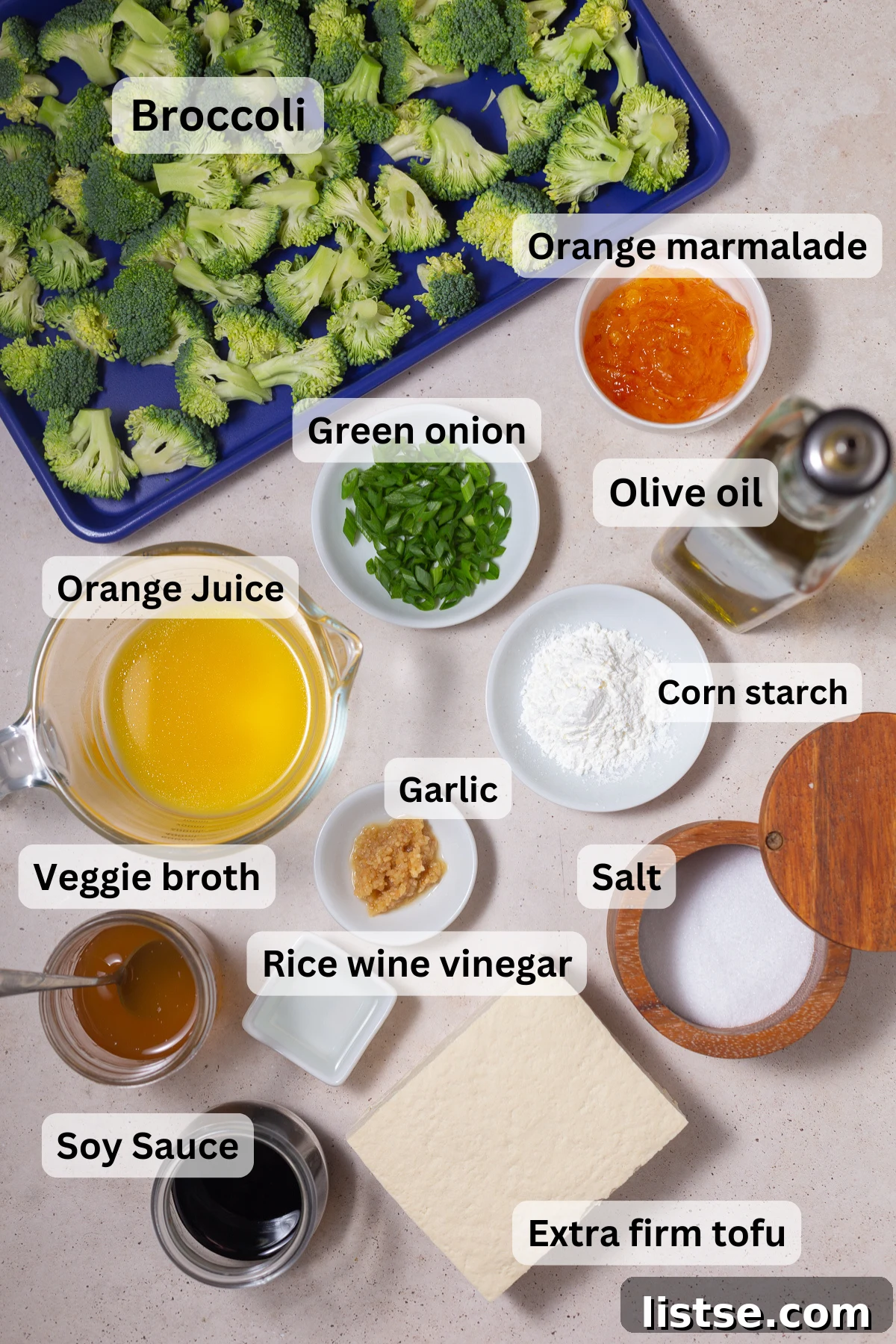 ingredients to make crispy sesame tofu with broccoli