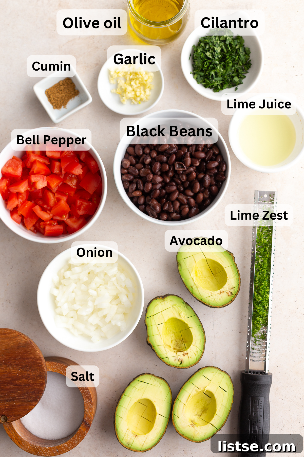 ingredients needed to make avocado black bean salad