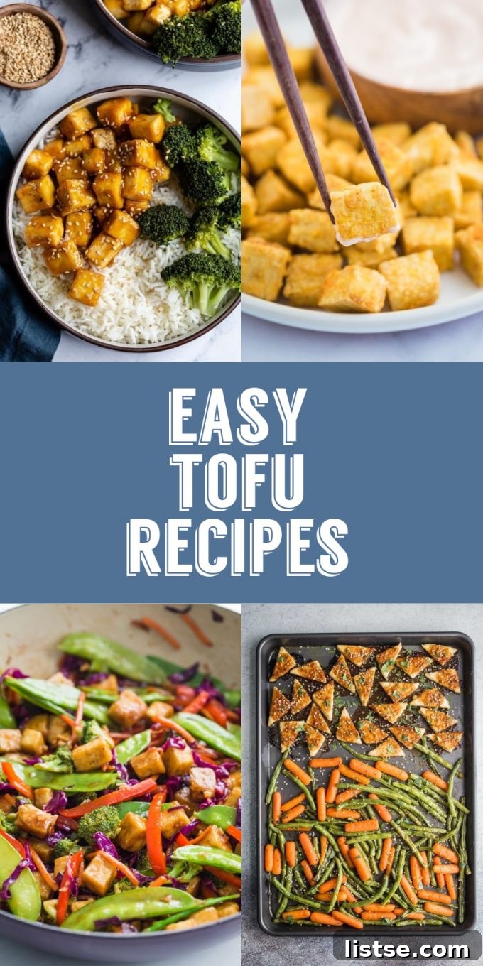 Effortless Tofu Delights 2 A vibrant collection of various easy tofu dishes, showcasing different textures and colors, arranged attractively to inspire home cooks.