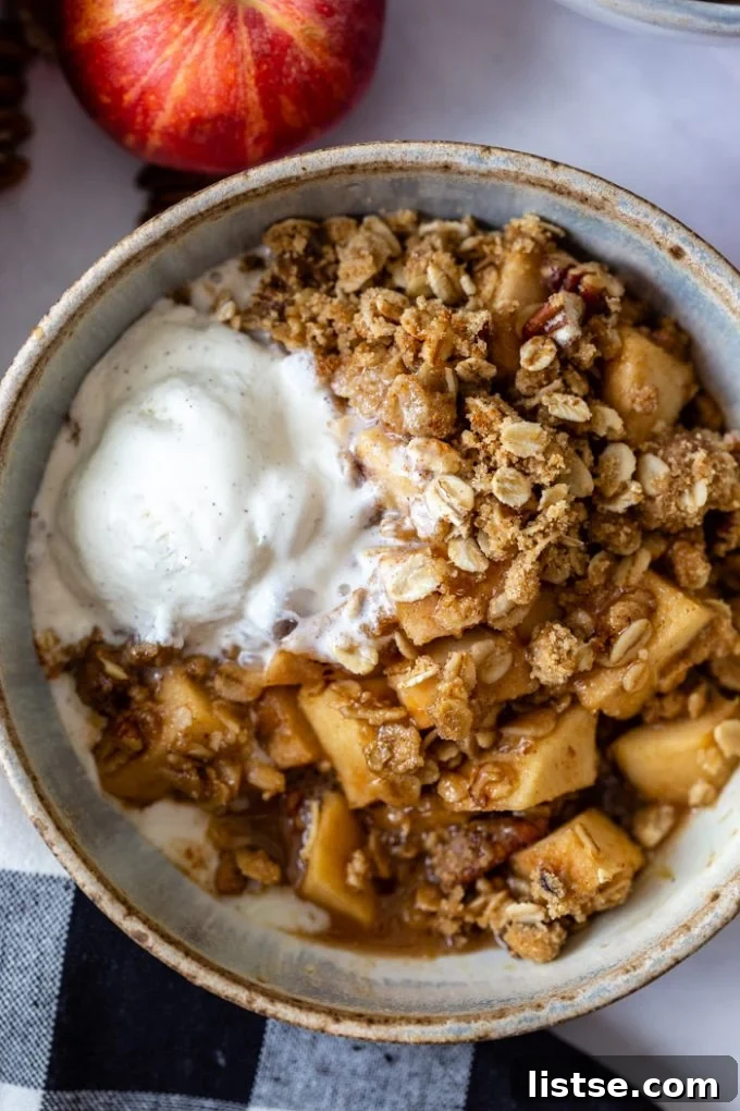Sweet & Simple Vegan Apple Crisp 5 Overhead shot of a full baking dish of vegan apple crisp before baking