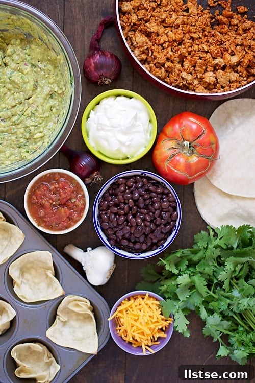 Variety of Taco Salad Cupcakes with different fillings