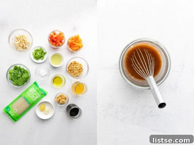 A bowl with whisked Pad Thai sauce ingredients, ready for cooking