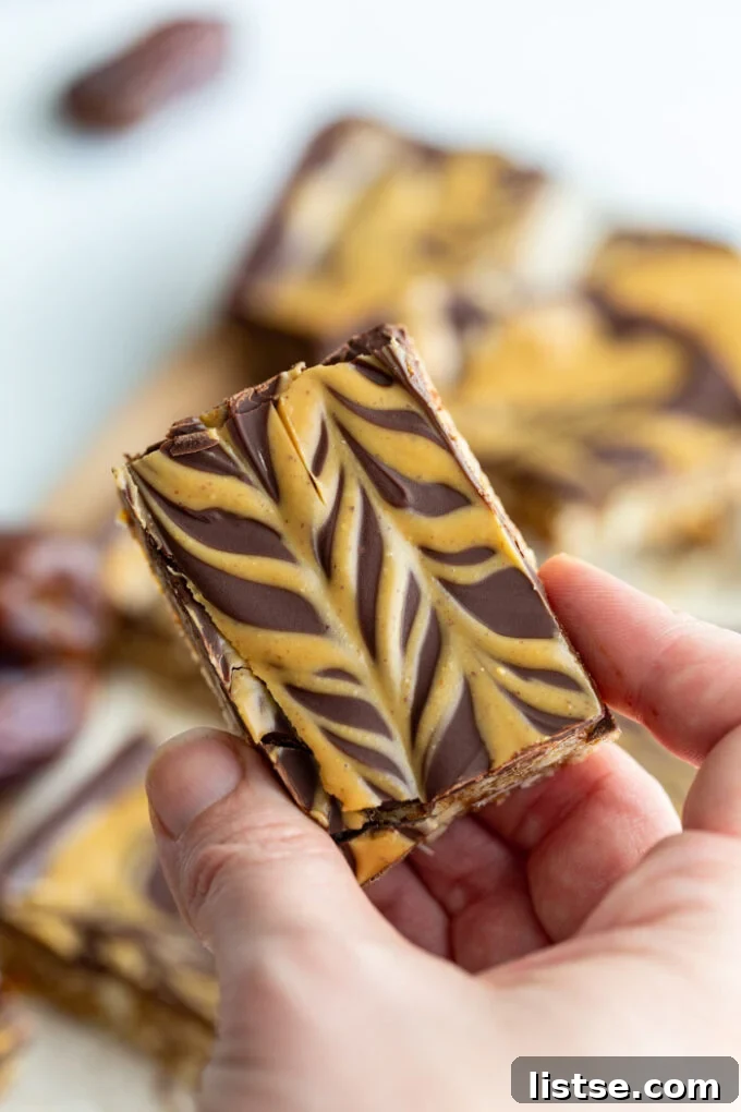 top down shot of a date nut bar that has chocolate on the top