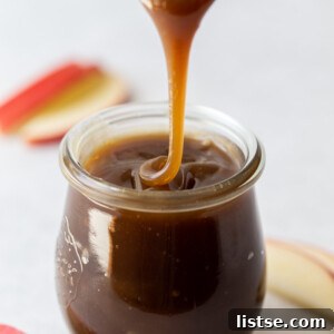 vegan caramel in a small glass jar
