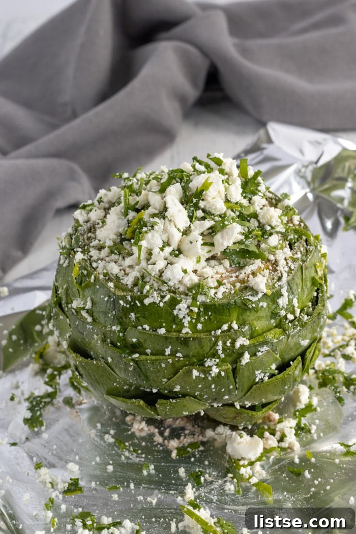 adding feta to an artichoke