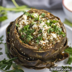 Mediterranean Baked Artichokes topped with feta and parsley