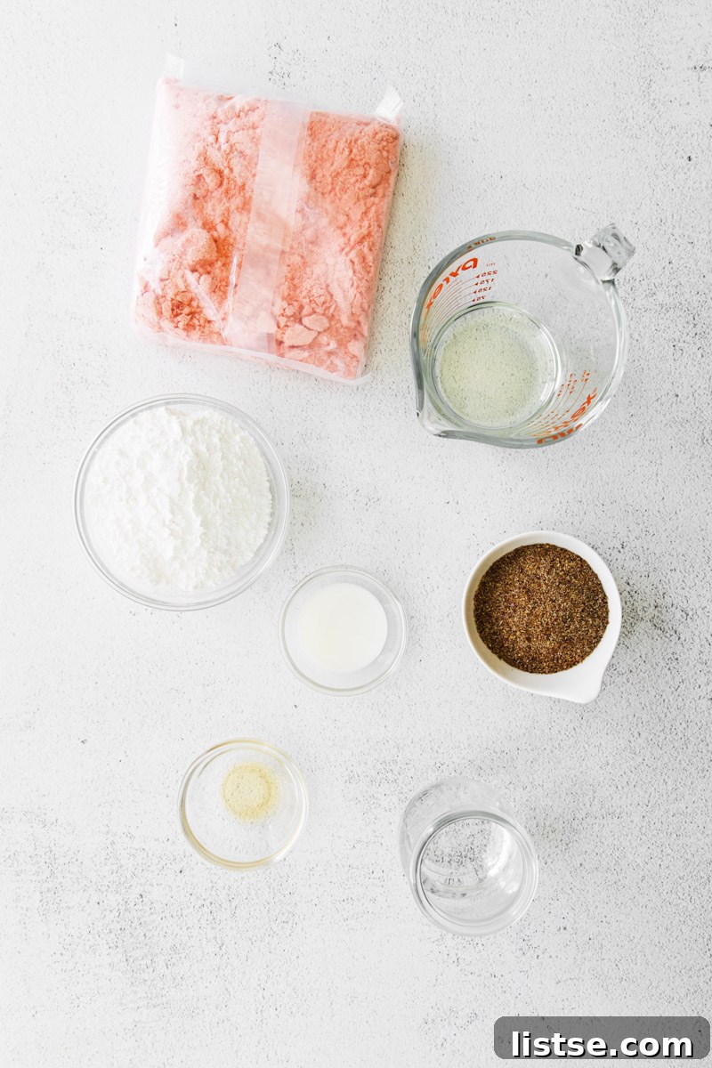 Strawberry Chocolate Bliss 5 Ingredients for easy vegan strawberry brownies laid out for preparation.