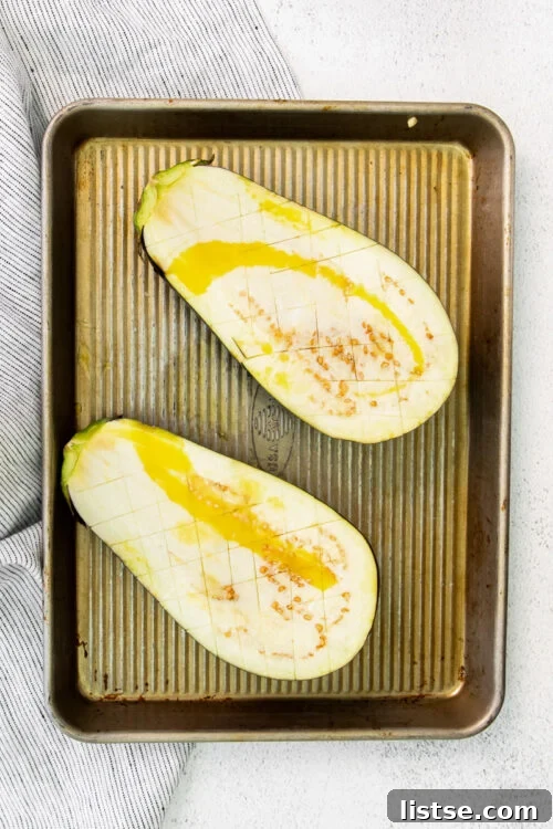 eggplant on a baking sheet pan