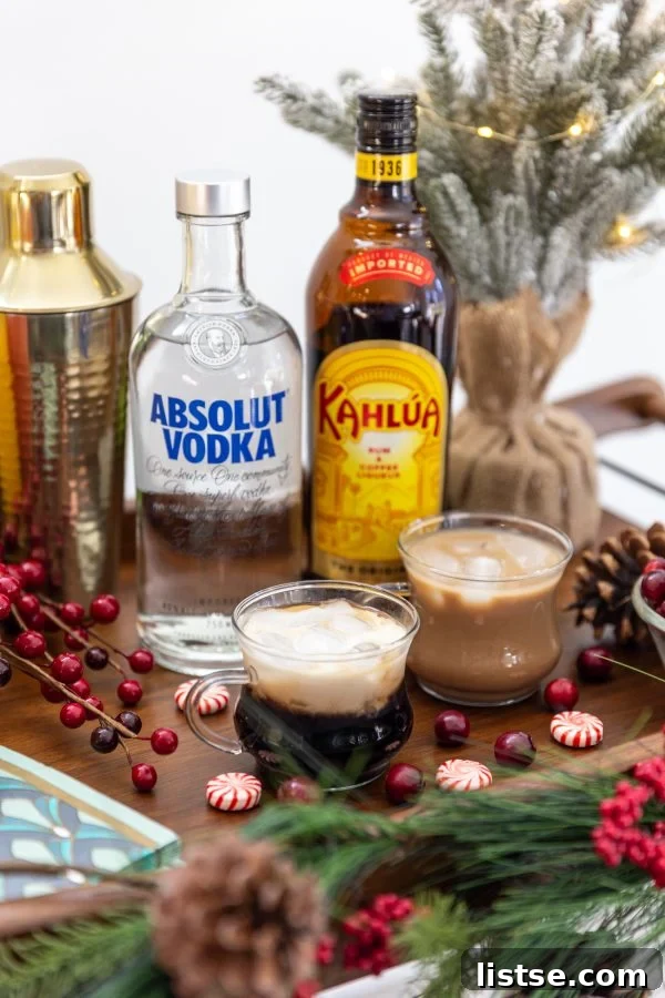 K-Food Wonders 8 A festive bar cart adorned with bottles of Kahlua and other spirits, ready for holiday celebrations