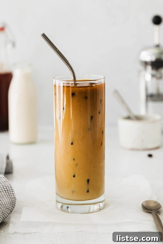 A perfectly prepared Iced Brown Sugar Oatmilk Shaken Espresso in a tall glass, ready to be enjoyed.