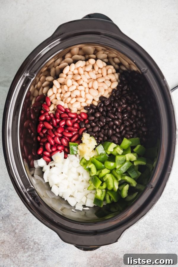 N-Spired Nibbles 3 crockpot chili ingredients in a crockpot