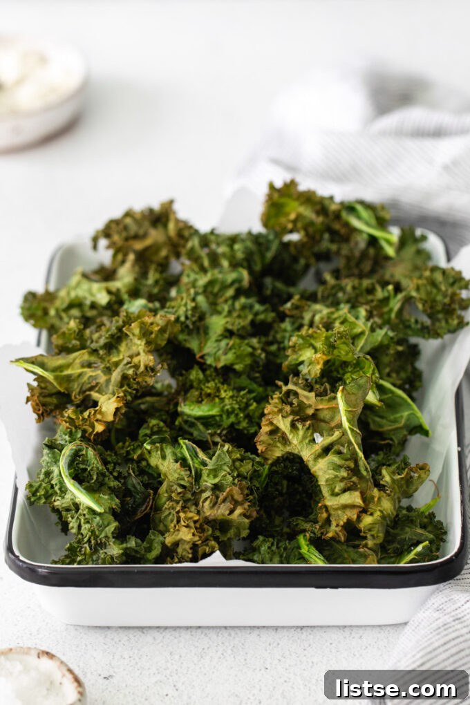Crispy Air Fryer Kale Delight 4 kale chips served in a serving bowl