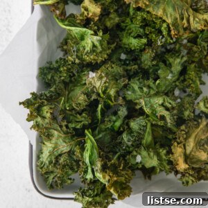Crispy Air Fryer Kale Delight 6 air fryer kale chips in a large serving tray