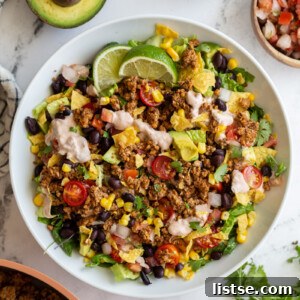 Delicious Vegan Taco Salad with various toppings