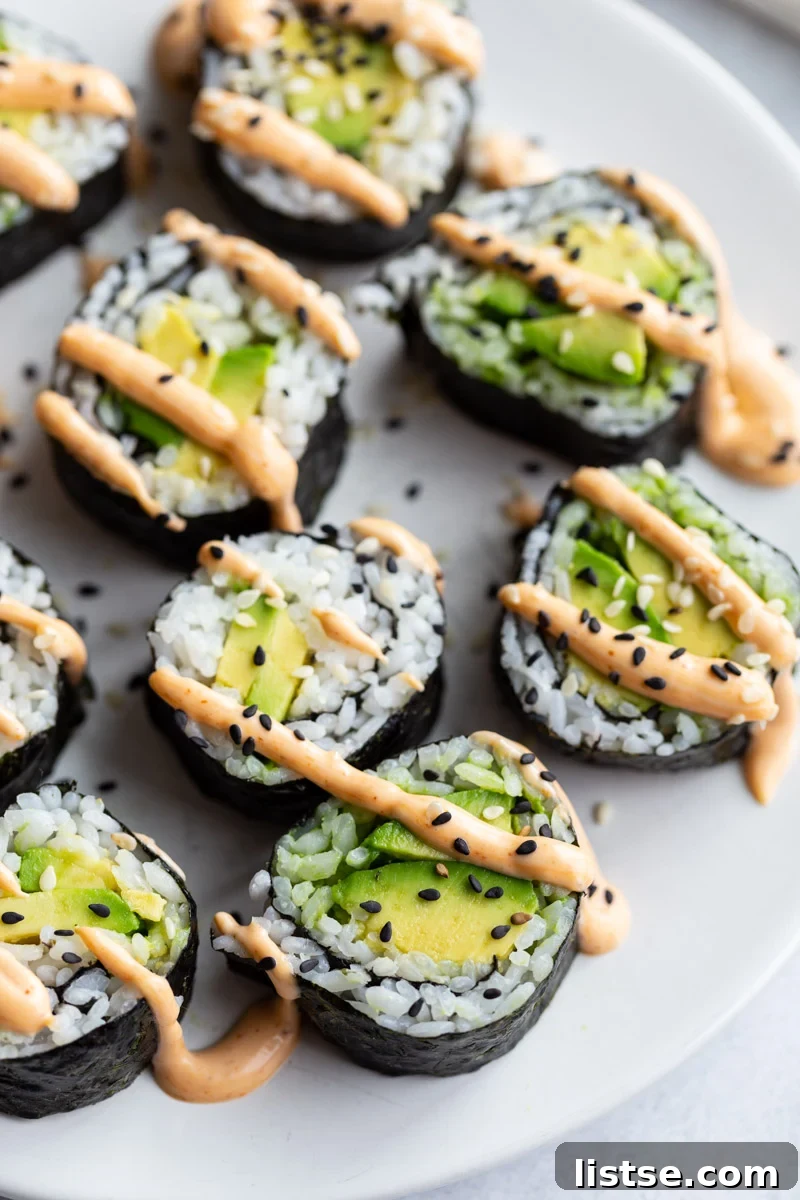 vegan sushi rolls made with avocado