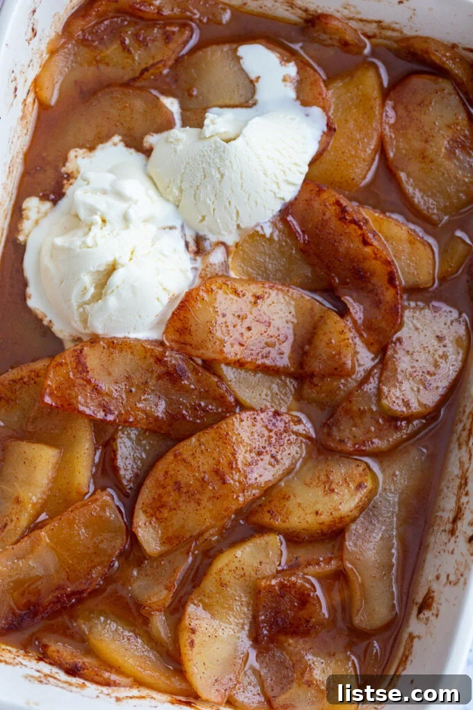 roasted apples topped with vanilla ice cream