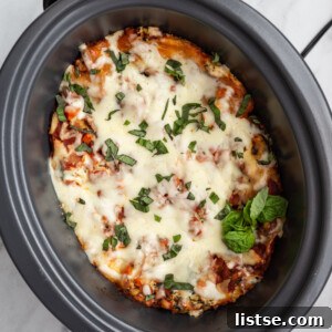 Delicious crockpot lasagna, ready to be served