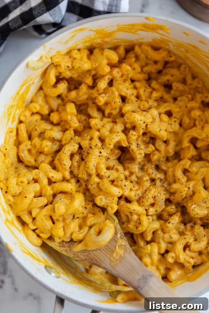Plant-Based Pasta Delights 12 Mac and cheese in a pot with a wooden spoon