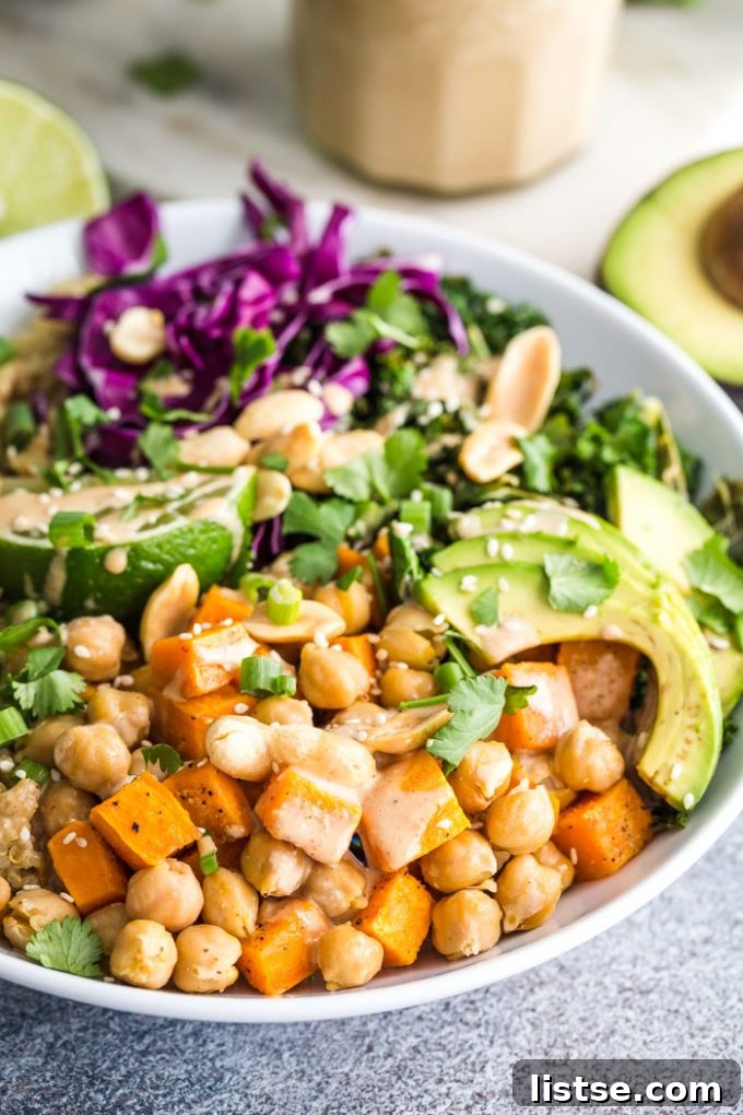 Inspired Chickpea Meals 19 A beautifully arranged Chickpea Sweet Potato Buddha Bowl, vibrant with colors and textures, a perfect vegan dinner or meal prep option.