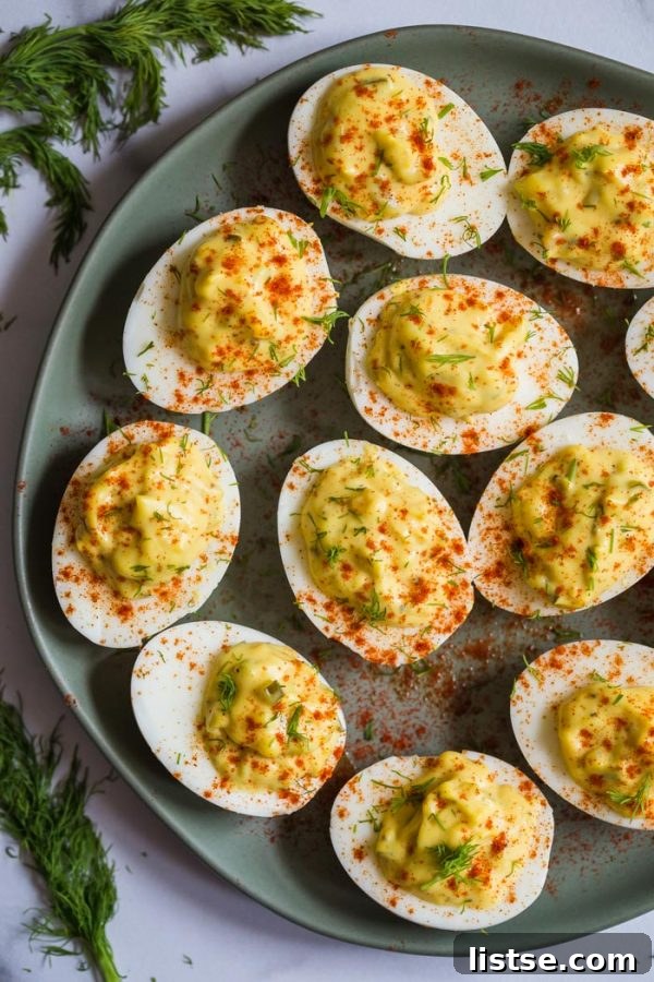 Classic Southern Deviled Eggs, perfectly creamy and garnished.