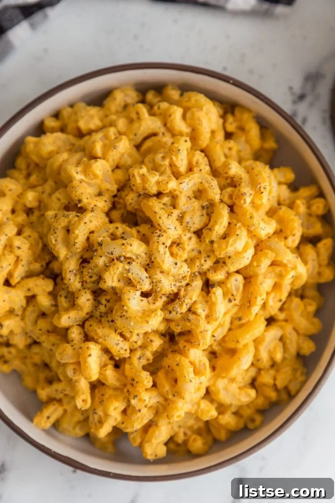 A large bowl of creamy mac and cheese, a quintessential comfort food