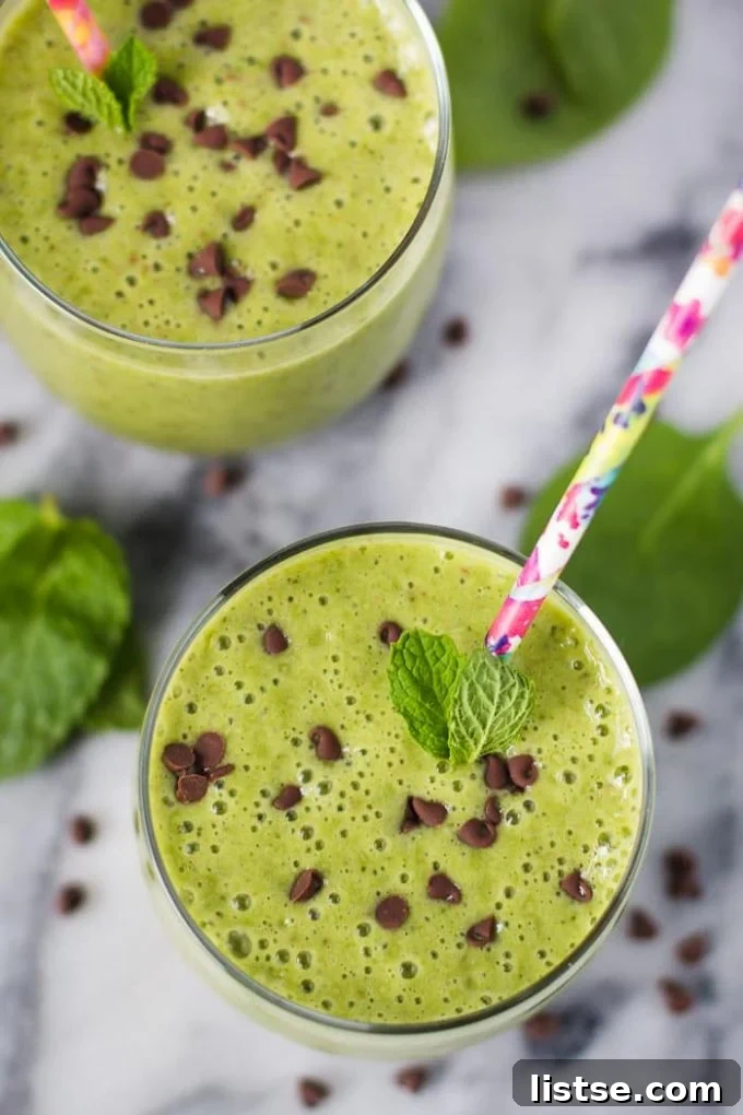 Refreshing mint chocolate chip green smoothie
