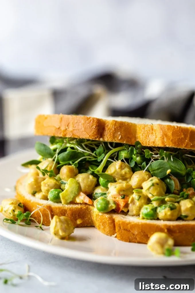 chickpea salad served on a sandwich