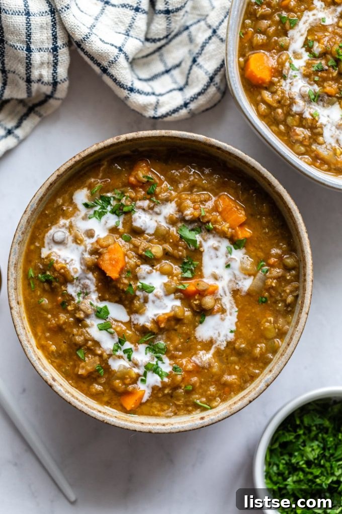 lentil soup in a bowl